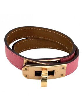 Hermes Bracelet Mini Kelly Double Tour Bangle Leather Pink Gold